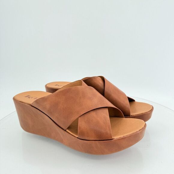 Korks Kork Ease Brown Vegan Madera Platform Chunky Slip On Wedge Slide 11M - Picture 7 of 13